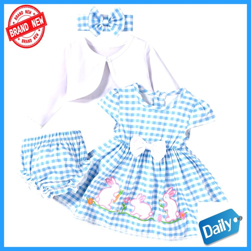 Infant Bunny Cardigan Set 4pcs Easter Dress Cotton Newborn